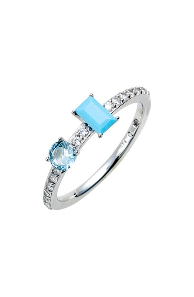 Nadri Turquoise & Crystal Ring In Silver