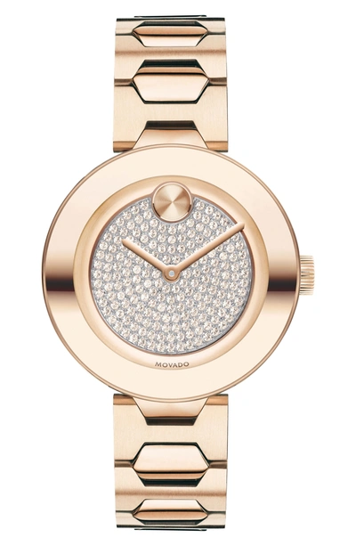 Movado 32mm Bold Crystal Bracelet Watch, Carnation In Rose Gold
