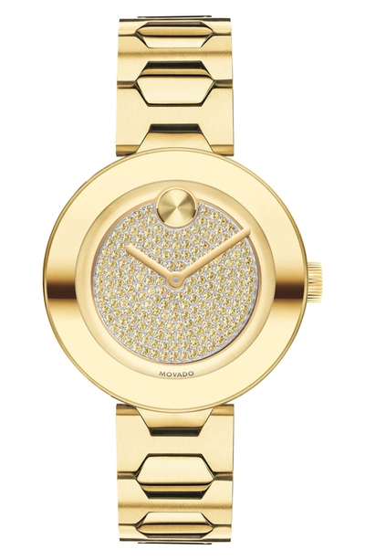 Movado 32mm Bold Crystal Bracelet Watch, Golden