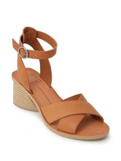 Dolce Vita Roman Flared Heel Sandal In Caramel Leather