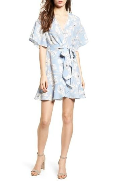 Moon River Floral Print Wrap Dress In Sky Blue Floral