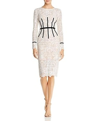 Bronx And Banco Venice Derby Lace Pencil Dress In White/ Black