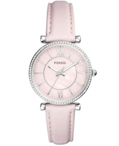 Fossil Women's Carlie Pastel Pink Leather Strap Watch 36mm In Pink/ Silver