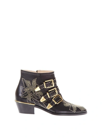 Chloé Susanna Black Sheepskin Ankle Boots In Black-gold