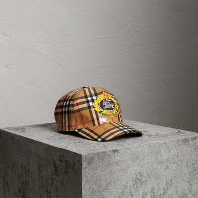 Burberry Archive Logo Coated Vintage Check Baseball Cap In Antique Yellow