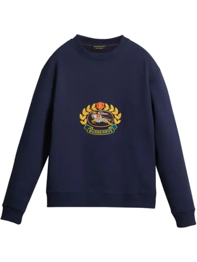 Burberry Runway Badge Cotton Sweatshirt In Blue