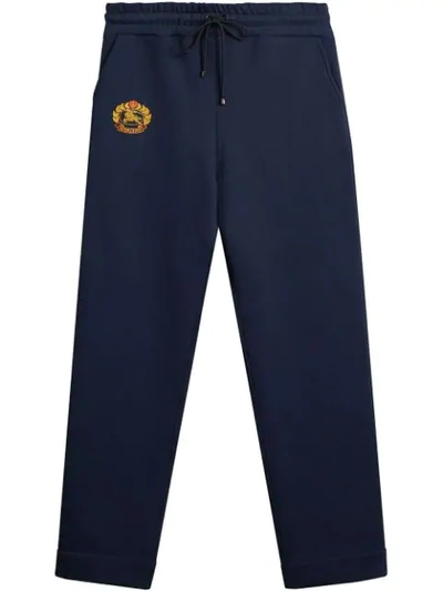 Burberry Embroidered Cotton-blend Jersey Track Pants In Blue