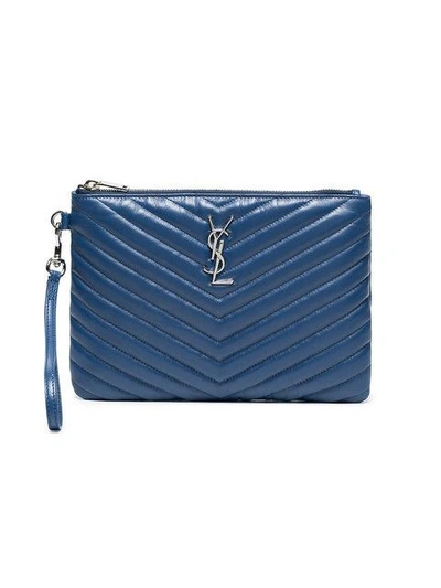 Saint Laurent Blue Small Quilted Leather Pouch