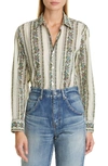 Mille Sofia Long Sleeve Burnout Lace Button-up Shirt In Goa Stripe