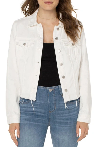 Liverpool Los Angeles Shredded Denim Jacket In Bright White Floral