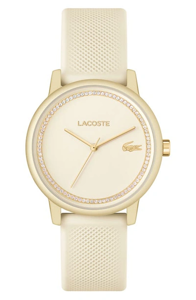 Lacoste Women's L 12.12 Go Champagne Silicone Strap Watch 36mm In White M-o-p