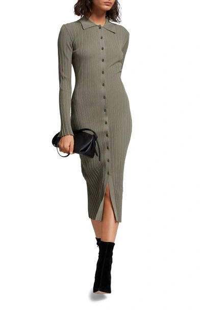 & Other Stories Long Sleeve Rib Jumper Shirtdress In Khaki Green