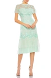 Mac Duggal Embroidered Ruffle Mesh Cocktail Dress In Mint