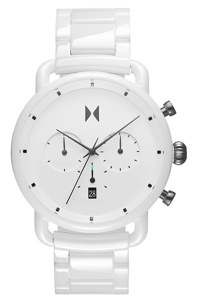 Mvmt Men's Chronograph Blacktop Ceramic Bracelet Watch 47mm In White