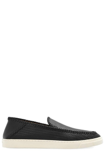 Giorgio Armani Men's Woven Leather Slip-on Sneakers In Black