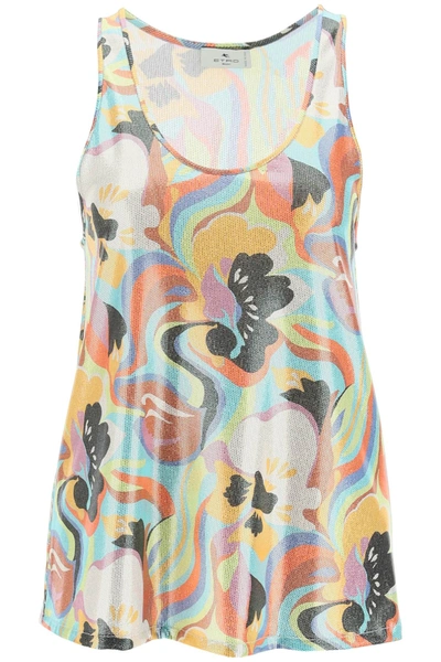 Etro Floral Top In Laminated Jersey In Multicolor