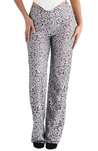 House Of Cb Floral Lace Straight Leg Trousers In Silver