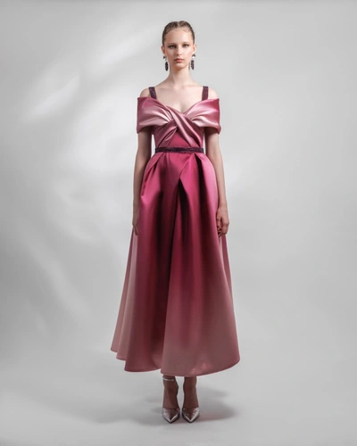 Gemy Maalouf Satin Bow-like Bodice Midi Dress In Pink
