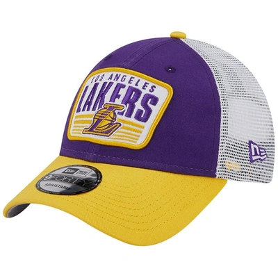New Era Purple Los Angeles Lakers Two-tone Patch 9forty Trucker Snapback Hat