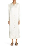 Loulou Studio Long Sleeve Satin Shirtdress In Ivory