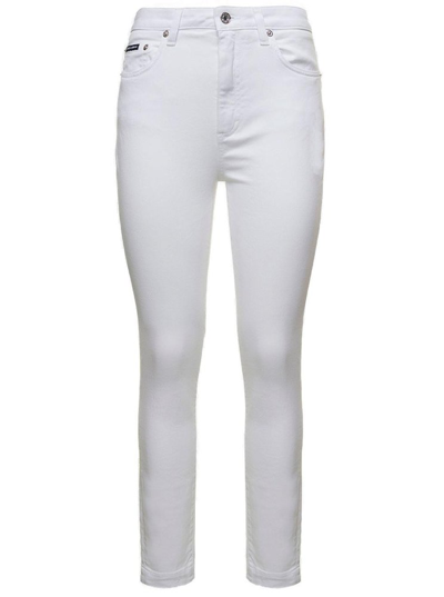Dolce & Gabbana Logo Plaque Skinny Jeans In White