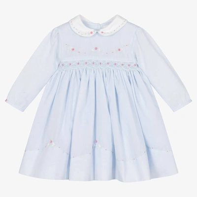 Sarah Louise Babies' Girls Blue Hand-smocked Cotton Dress