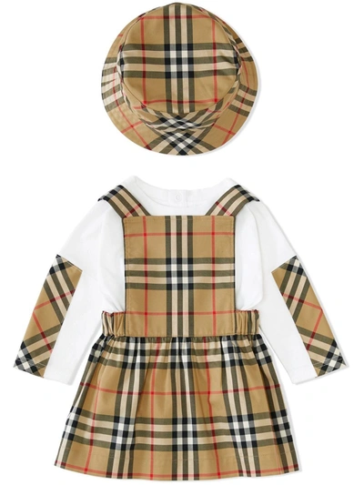 Burberry Baby Girls Beige Vintage Check Dress Set In Neutrals