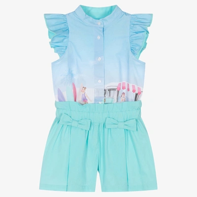 Lapin House Babies' Girls Blue Cotton Shorts Set