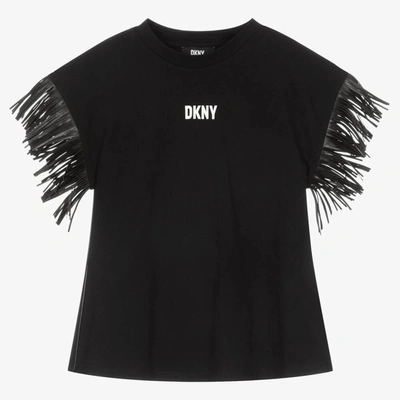 Dkny Kids' Girls Black Cotton Fringe Dress
