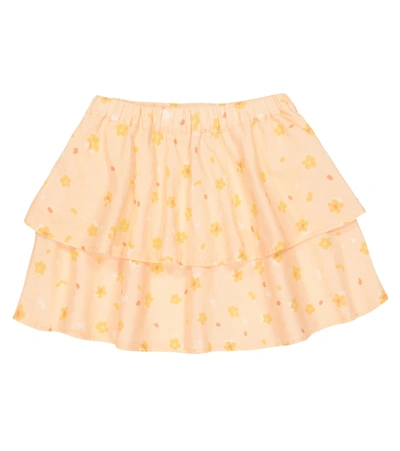 The New Society Kids' Girls Orange Floral Linen Skirt In Limoncello Fiore Print