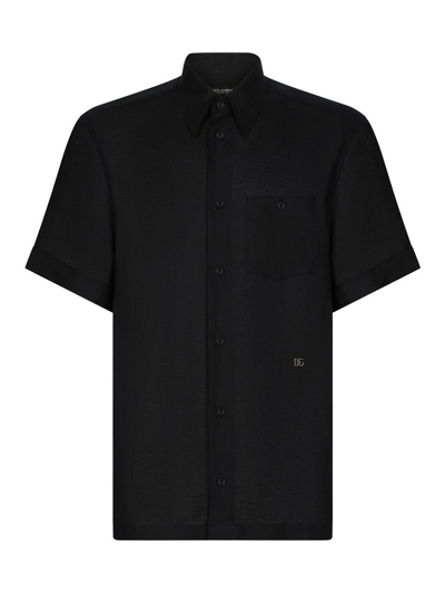 Dolce & Gabbana Logo-detail Short-sleeve Shirt In Blue