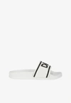 Dolce & Gabbana Kids' Logo Leather Slide Sandals In White