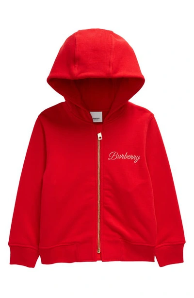 Burberry Kid's Sutton Scripted Logo-print Hoodie In Bright Red