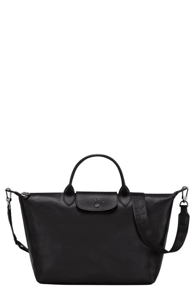 Longchamp Medium Le Pliage Leather Shoulder Tote In Black