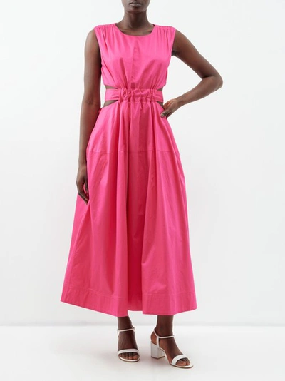 Aje Zorina Back-tie Cotton Midi Dress In Hot Pink