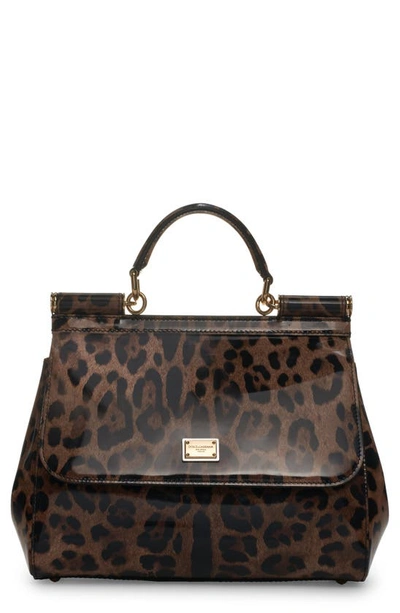 Dolce & Gabbana Top Handle Leopard Print Leather Bag In Leo Print Calf Hair