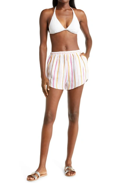 Vitamin A Tallows Stripe Linen Cover-up Shorts In Ecolinen Sunny Stripe