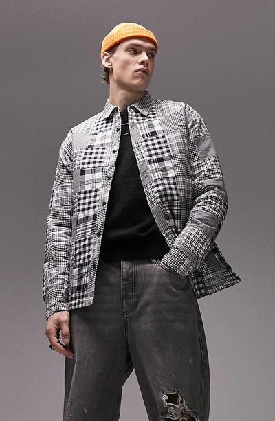Topman Patchwork Check Overshirt In Black And White-multi