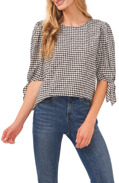 Cece Tie Sleeve Gingham Blouse In Rich Black