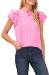 Cece Pintuck Ruffle Short Sleeve Blouse In Bright Peony