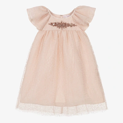 Nicki Macfarlane Kids' Girls Pink Emboidered Tulle Dress