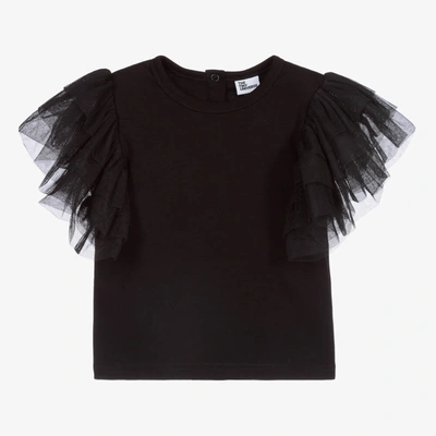 The Tiny Universe Kids' Girls Black Cotton & Tulle Top
