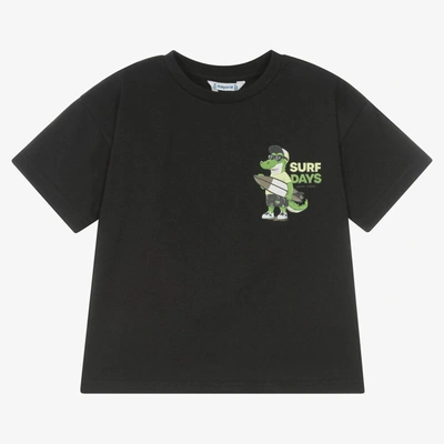 Mayoral Kids' Boys Black Cotton T-shirt