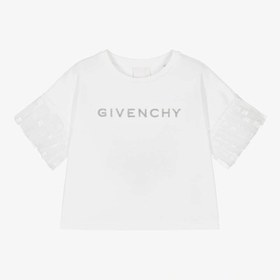 Givenchy Kids' Girls White Tulle Sleeved T-shirt In Bianco