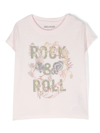 Zadig & Voltaire Kids' Girls Pink Cotton Rock & Roll T-shirt In Rosa