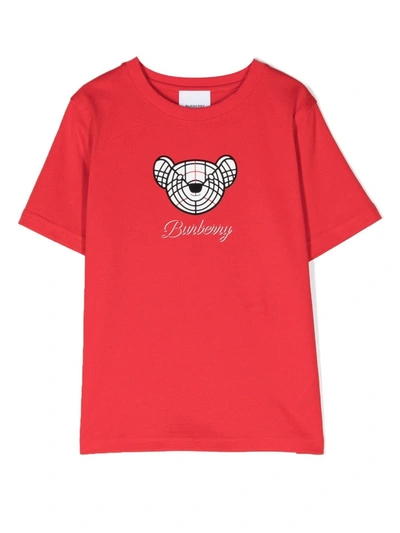 Burberry Teen Red Thomas Bear Cotton T-shirt In Bright Red
