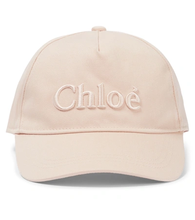 Chloé Kids' Logo Embroidered Cotton Baseball Cap In Pink