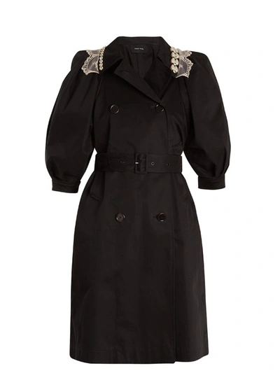 Simone Rocha Embellished-collar Belted Cotton-blend Trench Coat In Black/nude