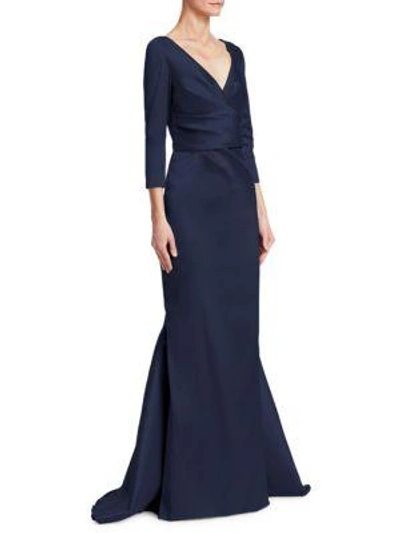 Theia Draped Mermaid Gown In Midnight
