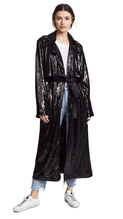 Rta Karina Belted Sequined Jacket In Onyx
